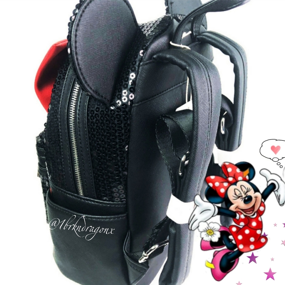 NWT Disney Parks Loungefly Sequin Minnie Mouse Backpack Black Red Sparkle Galore - Picture 11 of 15